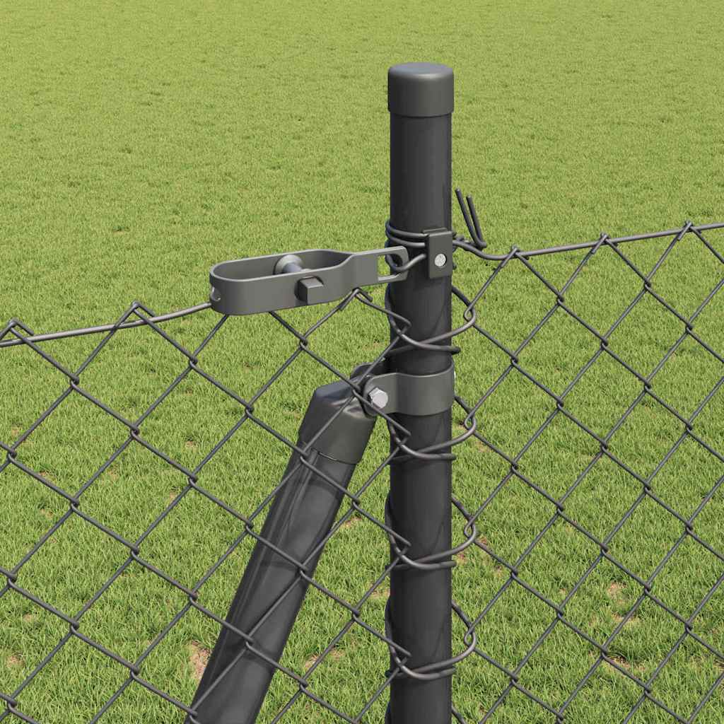 Kettengliedzaun mit Pfosten Grau 1,5 x 10 m Stahl